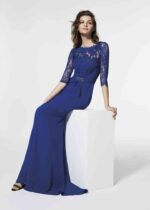 Abito in blu chiaro st patrick a sirena con corpetto in pizzo e manica a tre quarti con gioiello cinta