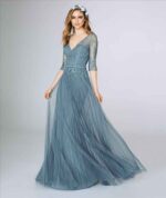 Abito st patrick celeste denominato artic blu gonna tulle morbido cinturino corpetto pizzo con manica a tre quarti