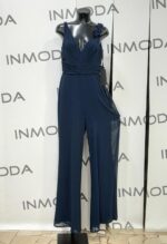 Abito pronovias blu e rosa tutone con pannello che scende a coda spallina decorata a fiori sfiancato - immagine 3