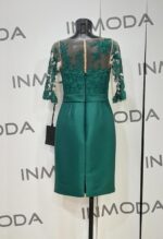 Abito corto pronovias sopra pizzo sotto mikado rigido con fiocco decorativo manica tre quarti pizzo - immagine 4