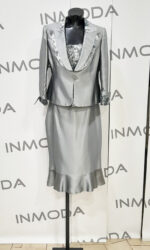 Completo tre pezzi argento lucien mosco gonna giacca e canotta mamma sposa