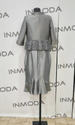 Abito sartoriale mamma sposa argento lucien mosco con riporto in pizzo gonna canotta e giacca - immagine 4