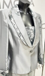 Completo tre pezzi argento lucien mosco gonna giacca e canotta mamma sposa - immagine 2