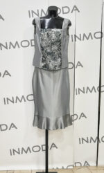 Completo tre pezzi argento lucien mosco gonna giacca e canotta mamma sposa - immagine 3