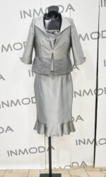 Abito sartoriale mamma sposa argento lucien mosco con riporto in pizzo gonna canotta e giacca
