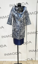 Abito blu con inserti bianchi spolverino e abito al ginocchio elegante mamma sposo abito sartoriale