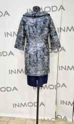 Abito blu con inserti bianchi spolverino e abito al ginocchio elegante mamma sposo abito sartoriale - immagine 3