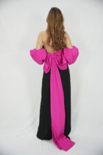 Abito bicolore Pronovias The Party Edit nero e bianco oppure nero e fucsia con fiocco effetto coda e manicotti - immagine 5