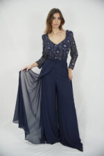 Abito tutone rosa e blu Nicole Moments pantalone e pannello rimovibile in chiffon e corpetto decorato manica 3/4 - immagine 2