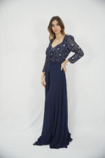 Abito tutone rosa e blu Nicole Moments pantalone e pannello rimovibile in chiffon e corpetto decorato manica 3/4 - immagine 3