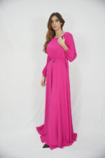 Abito tuta con pannello Pronovias The Party Edit accollato morbido con gioiello su pannello rimovibile blu, fucsia e rosso - immagine 7