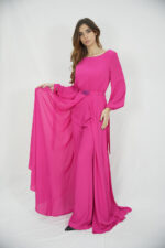 Abito tuta con pannello Pronovias The Party Edit accollato morbido con gioiello su pannello rimovibile blu, fucsia e rosso - immagine 8