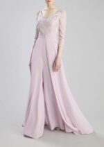 Abito tutone rosa e blu Nicole Moments pantalone e pannello rimovibile in chiffon e corpetto decorato manica 3/4