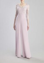 Abito tutone rosa e blu Nicole Moments pantalone e pannello rimovibile in chiffon e corpetto decorato manica 3/4 - immagine 5