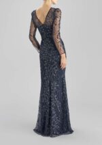 Abito lungo The Party Edit Pronovias in pizzo decorato blu a rami con foglie modello a sirena - immagine 2