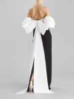 Abito bicolore Pronovias The Party Edit nero e bianco oppure nero e fucsia con fiocco effetto coda e manicotti - immagine 3