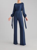 Abito tuta con pannello Pronovias The Party Edit accollato morbido con gioiello su pannello rimovibile blu, fucsia e rosso - immagine 4