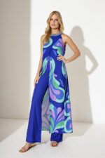 Completo pantalone e top Allure Evening blu a fantasia con pantalone largo e top lungo con collo gioiello