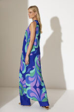 Completo pantalone e top Allure Evening blu a fantasia con pantalone largo e top lungo con collo gioiello - immagine 2