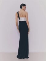 Abito Pronovias The Event Collection abito dritto con scollo asimmetrico bianco e nero e una sola spallina in crêpe e mikado - immagine 2