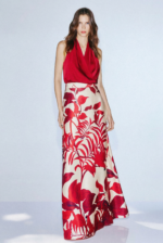 Completo gonna e top Twins Fantasy colore bianco e rosso vino top allaccio al collo morbido tutto rosso con spalle scoperte e gonna morbida bianco e rosso