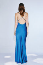 Abito Twins Fantasy ocean blue lucido morbido sul petto e aderente sui fianchi con spalline normali decorate con cristalli incrociate dietro le spalle - immagine 2